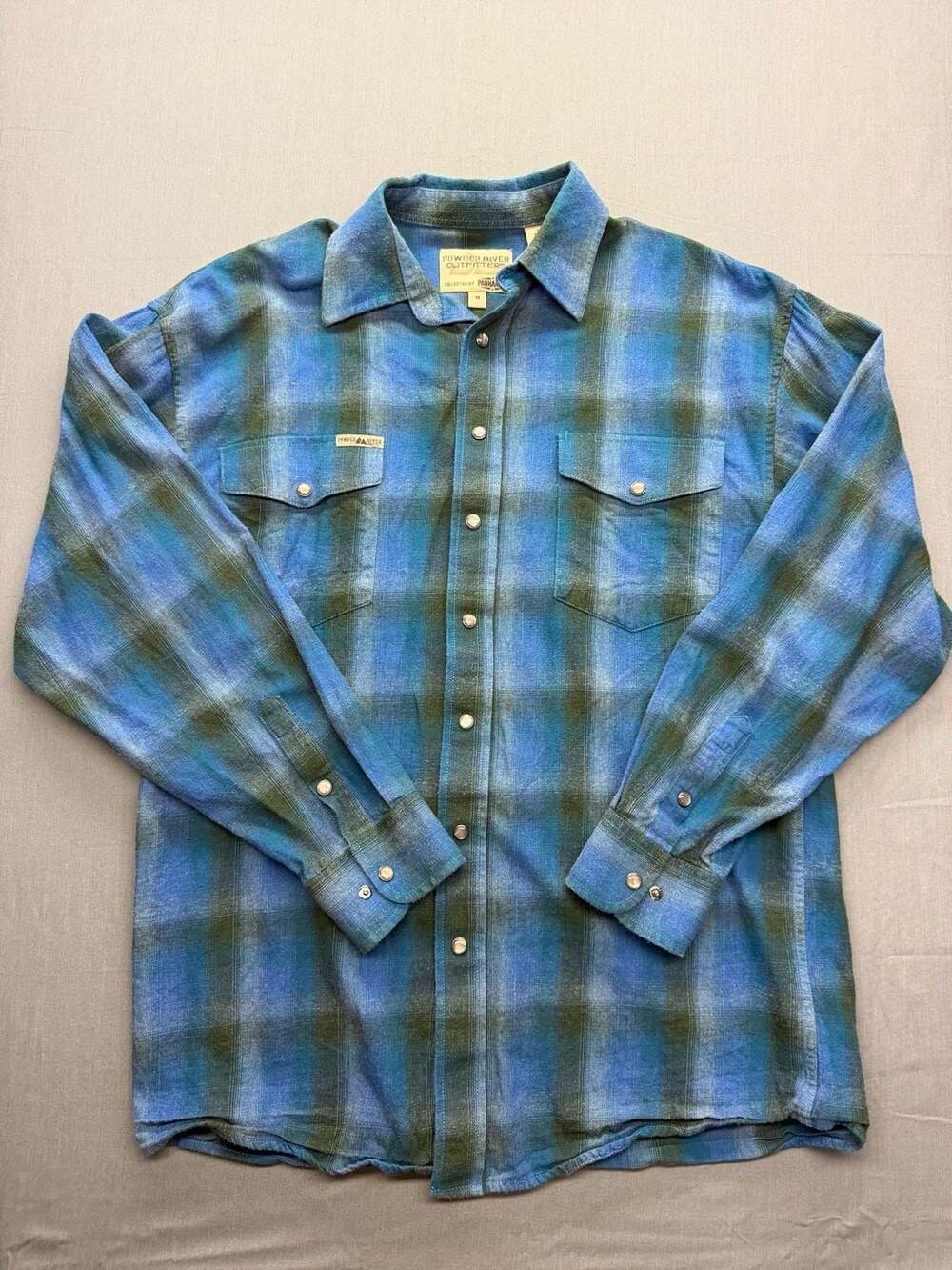 Powder River Outfitters Collection by Panhandle Blue Plaid Long Sleeve Western